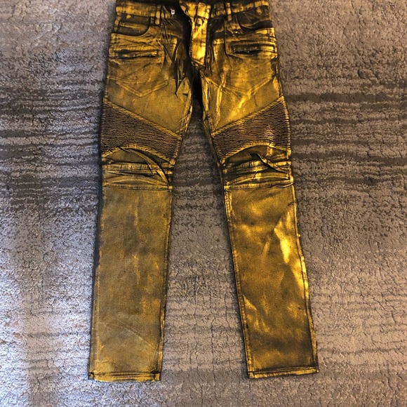 gold balmain jeans